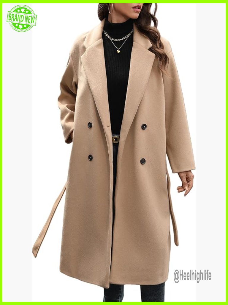 Wool Double Breasted Trench Coat Long Oversized Button Down Overcoat